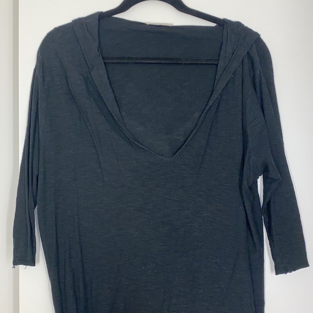 Black hooded long sleeve shirt